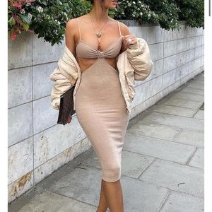 White fox level headed midi dress NUDE SIZE SMALL